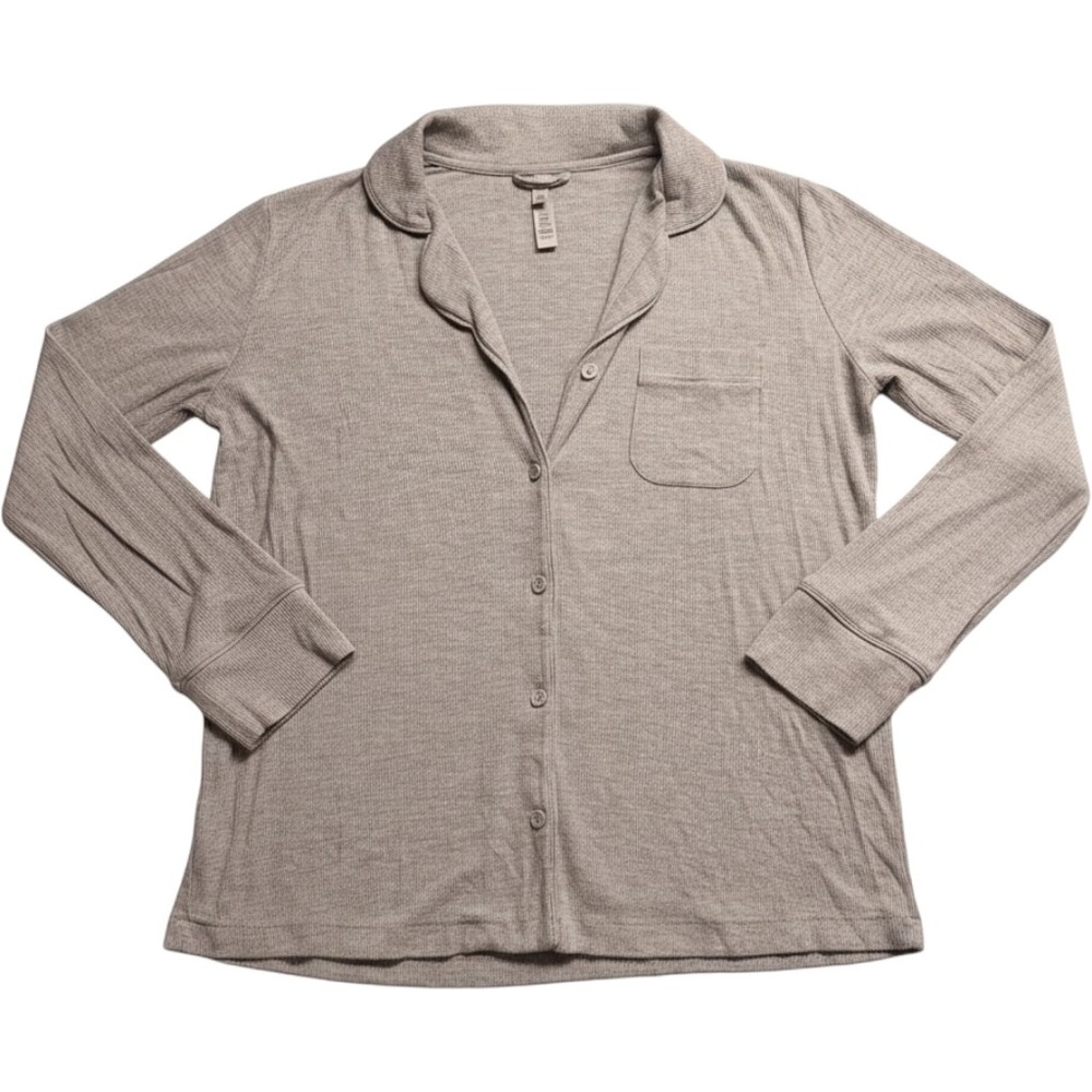 Skims Soft Lounge Long Sleeve Sleep Top Heather Grey Ribbed Modal Small